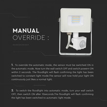 LED Прожектор със сензор 20W 4000К SAMSUNG ЧИП Бяло Тяло SKU 449 V-TAC