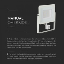 LED Прожектор със сензор 50W 6400К SAMSUNG ЧИП Бяло Тяло SKU 468 V-TAC