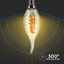 LED Bulb - 4W Filament  E14 Candle Tail Amber Cover 2700K 