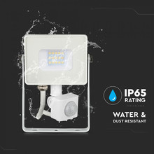 LED Прожектор със сензор 10W 3000К SAMSUNG ЧИП Бяло Тяло SKU 433 V-TAC