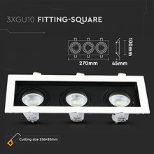3xGU10 Fitting Square White+Black 
