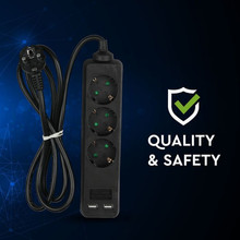 SKU 8776 3 Гнезда Разклоните 2USB 3 Х 1.5 - 2 Х 1.5М Черен с марка V-TAC