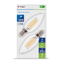 LED Bulb - 4W Filament E14 Candle Clear Cover 2700K 2PCS/Blister Pack