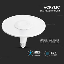 LED Крушка Е27 18W SAMSUNG ЧИП Акрилна UFO Пластик 3000К SKU 2784 V-TAC
