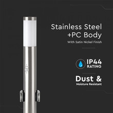 SKU 8977 Е27 Градинска Лампа 60СМ PIR Сензор + 2 Контакта Неръждавейка Сатен Никел IP44 с марка V-TAC