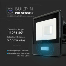 LED Прожектор с PIR сензор 10W 3000К SAMSUNG ЧИП Черно Тяло SKU 20256 V-TAC