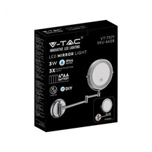 SKU 6628 3 LED Огледало За Стена 4xAAA Батерия Никел Тяло D:17СМ с марка V-TAC