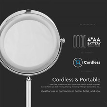 SKU 6629 3 LED Огледало Настолно 4xAAA Батерия Никел Тяло D:17СМ с марка V-TAC