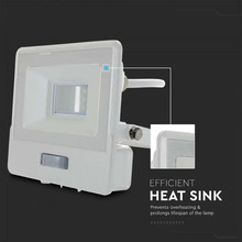LED Прожектор с PIR сензор 10W 3000К SAMSUNG ЧИП Бяло Тяло и 1 метър кабел SKU 20292 V-TAC