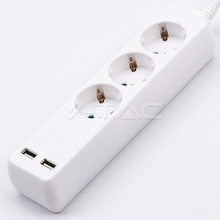 3 Ways Socket With 2 USB (3G 1.5MM2 X 1.5M) Polybag With Card White