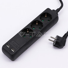 3 Ways Socket With 2 USB (3G 1.5MM2 X 1.5M) Polybag With Card Black