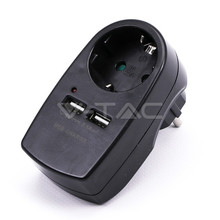 European Type Plug Adapter With Earthing Contact & Charging Interface Black 