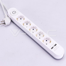 5 Ways Socket With Lighted Switch & 2 Usb Port 3G 1.5mm*3M White