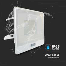 LED Прожектор с PIR сензор 50W 6500К SAMSUNG ЧИП Бяло Тяло и 1 метър кабел SKU 20303 V-TAC