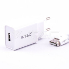 SKU 8645 Зарядно 2.1А Micro USB Кабел Бяло с марка V-TAC