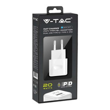 SKU 6678 20W Заряден Адаптер 1PD + 1QC Порт Бял с марка V-TAC
