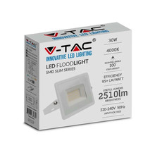 LED Прожектор 30W 6500K Е-Series Бяло Тяло SKU 215957 V-TAC