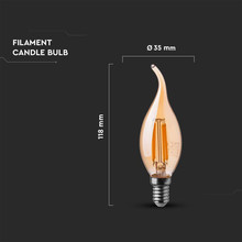 LED Крушка Е14 4W 2200K Филамент Кендъл Амбър SKU 217114 V-TAC