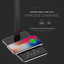 LED Настолна Лампа с безжично зарядно за GSM 4W 3 в 1 Сменяем Спектър Черна Правоъгълна Основа SKU 218600 V-TAC