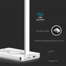 LED Настолна Лампа с безжично зарядно за GSM 7W 3 в 1 Сменяем Спектър Бяла Правоъгълна Основа SKU 218603 V-TAC