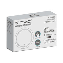 8W ЛЕД Огледало Кръг Тъч 600*35mm IP44 Anti Fog 3in1 + 17W Нагревател SKU 2140491 V-TAC