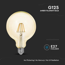 LED Крушка E27 4W 2200К Филамент G125 Амбър SKU 214473 V-TAC