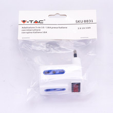 SKU 8831 16A-ADAPTOR PLUG WITH LIGHTED SWITCH-3 WAYS-WHITE с марка V-TAC