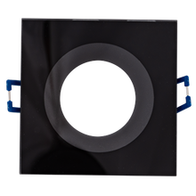 Ceiling downlight frame, square, black, fixed, IP44, aluminuim and glass