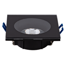 Ceiling downlight frame, square, black, fixed, IP44, aluminuim and glass