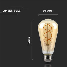 LED Крушка Е27 5W 2200К ST64 Филамен Кехлибар Димираща SKU 217416 V-TAC