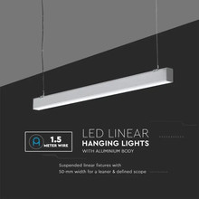 LED Линейно Осветление SAMSUNG ЧИП - 40W Висящо Сиво Тяло 4000К 1200x50x65mm SKU 21384 V-TAC