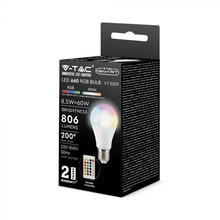 LED Крушка Е27 8.5W А60 RGB+4000K Димираща с Дистанционно SKU 2928 V-TAC