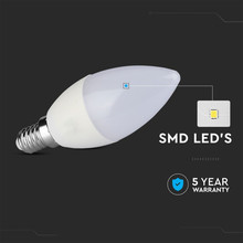 LED Крушка Е14 5.5W 4000K Кендъл SAMSUNG ЧИП Димираща SKU 2120186 V-TAC