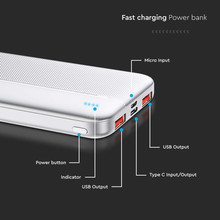 Външна Батерия Бързо Зареждане Бяла 10000mAh SKU 7832 V-TAC