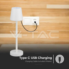 Презаредима настолна лампа с димиране с докосване Бяло тяло 3W 3000K SKU 10191 V-TAC