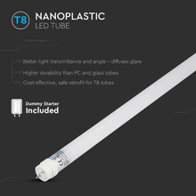 LED Пура T8 18W - 120 см Nano Пластик 4000K Неротационна SKU 216273 V-TAC