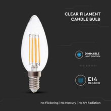 LED Крушка E14 5.5W 4000K Кендъл Filament Димиращ SKU 7807 V-TAC