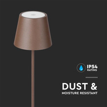 LED Презаредима настолна лампа 4W 3000K IP54 Кафява SKU 7008 V-TAC