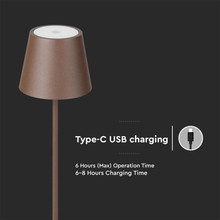 LED Презаредима настолна лампа 4W 3000K IP54 Кафява SKU 7008 V-TAC