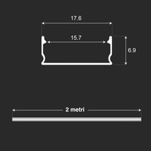 Алумунев профил за LED лента с дифузер 2000 на 17.4 на 7 мм SKU 10321 V-TAC