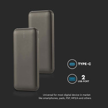 Външна Батерия 10000mah 2A 30CM Тип C Кабел Сива SKU 23037 V-TAC