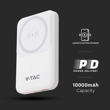 Магнитна Безжична Външна Батерия 10000mah С Метален Ринг Бяла SKU 23039 V-TAC