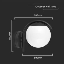 E27 Wall Lamp Holder Opal PC Matt Black Body
