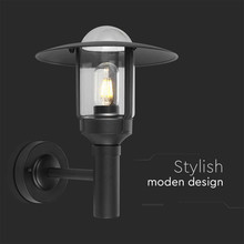 E27 Wall Lamp Holder Clear Glass Matt Black Body