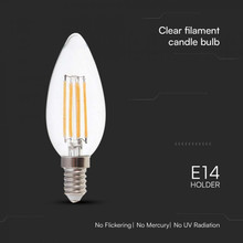 LED Bulb - 6W Filament E14 Clear Cover Candle 3000K 130LM/W