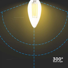 LED Bulb - 6W Filament E14 Clear Cover Candle 3000K 130LM/W