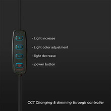 LED лампа ринг за запис 7W 3200K-5500K с поставка за един телефон дистанционно 26cm диаметър SKU 23048 V-TAC