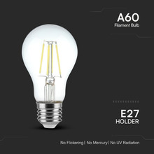 LED Крушка Е27 4W Filament E27 A60 Прозрачно Покритие 6400K SKU 217120 V-TAC