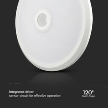LED Плафон Със Сензор 12W SAMSUNG CHIP 3IN1 Кръг Бяло Тяло SKU 23418 V-TAC