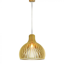 Wooden Pendant Light With Chrome Decorative Cap + Canopy + Lampshade Cone Cave D450*H450MM